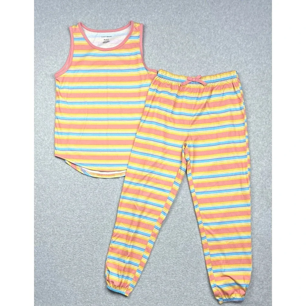 Lucky Brand Girls 10/12 Rainbow Stripe Tank Jogger 2 Piece Lounge Set